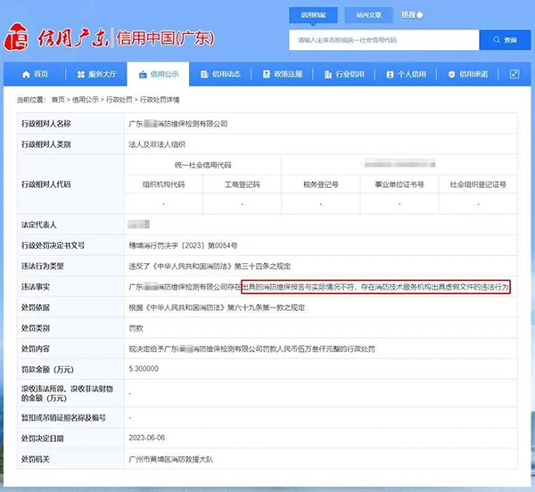 分別被罰6萬、5.3萬！消防維保報告與現場實際情況不符