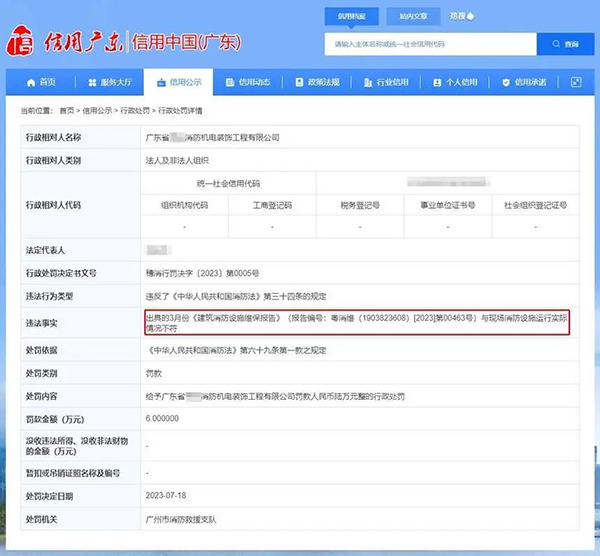 分別被罰6萬、5.3萬！消防維保報告與現場實際情況不符